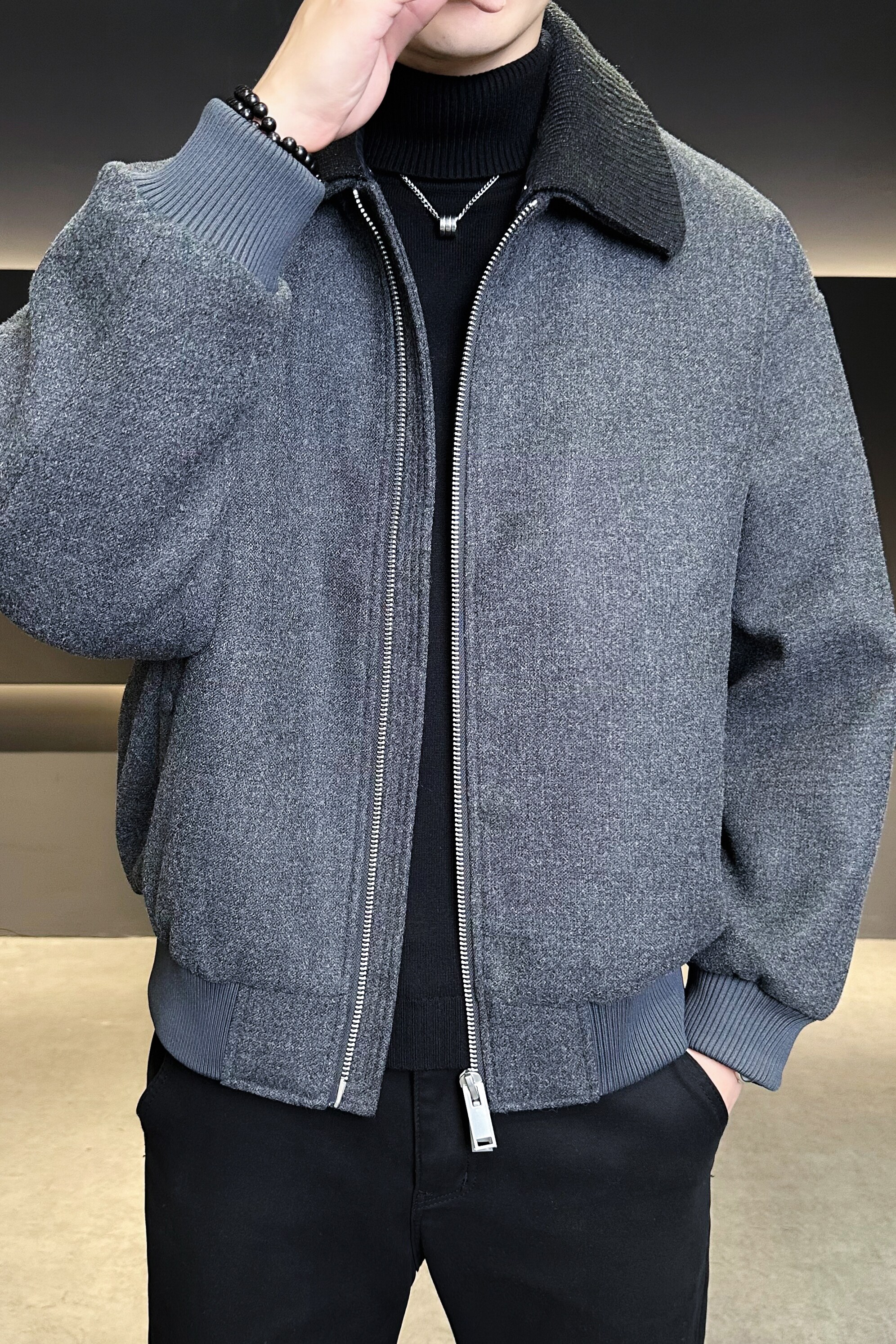 可脱卸毛线领呢子螺纹短款夹克羽绒服QT6016-25320P350控699,男装夹克,电商D203(原钱塘6011)