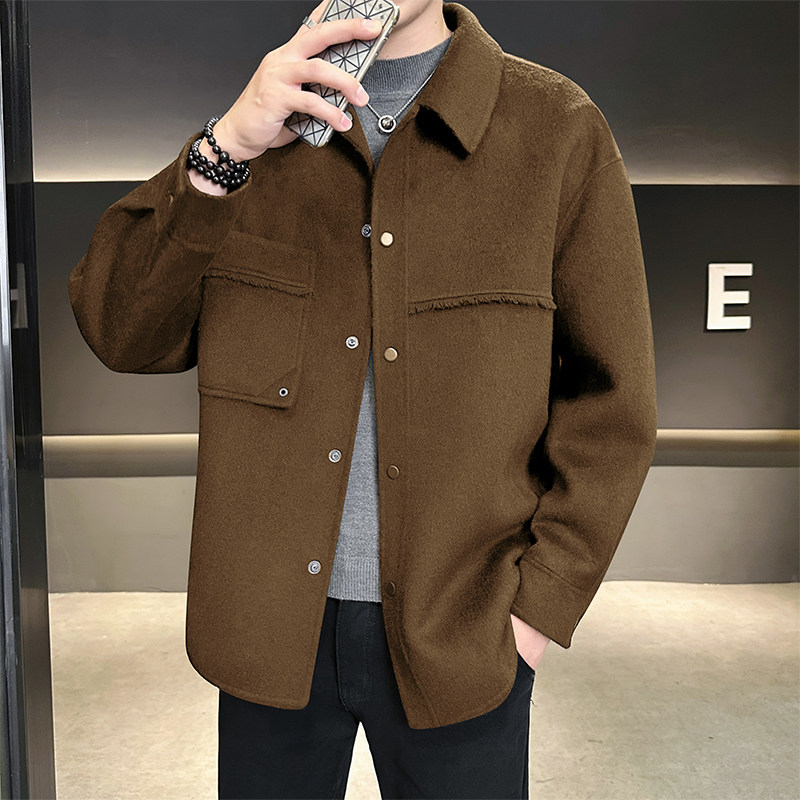 店主风长毛双面呢毛呢大衣 衬衫版男士青年D203-68309P335控599图片