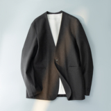 深灰色男士毛呢无领西服简约轻奢外套咖色D203-5179P245控339，男装西服，电商D203(原钱塘6011)