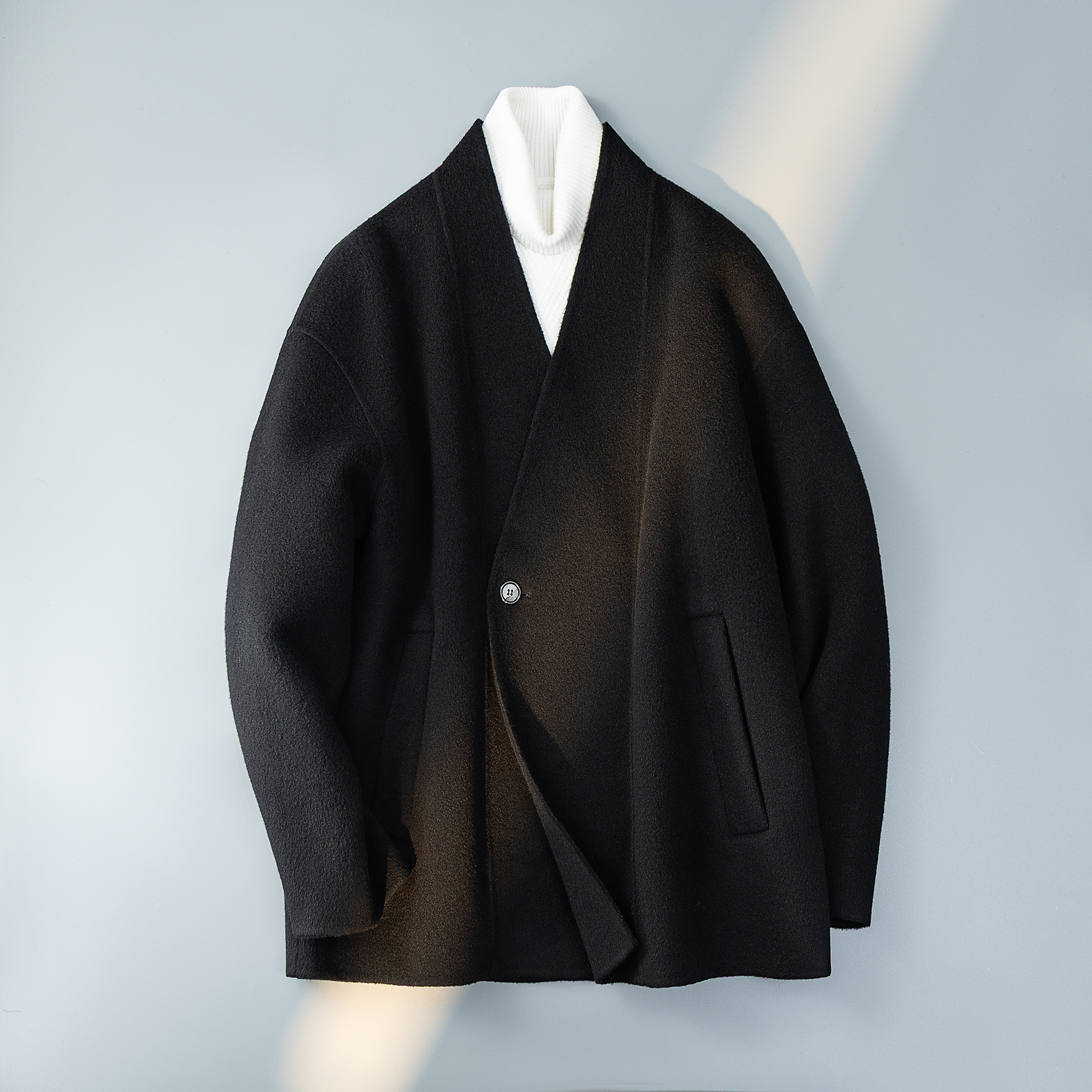 澳洲羊毛风无领道服呢子外套中式毛呢夹克黑色D203-8508P399，男装夹克，电商D203(原钱塘6011)