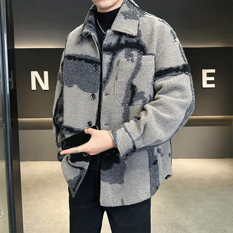 店主风韩版羊毛衬衫立体纹理夹克毛呢大衣D203-66315P395控595，男装夹克，电商D203(原钱塘6011)