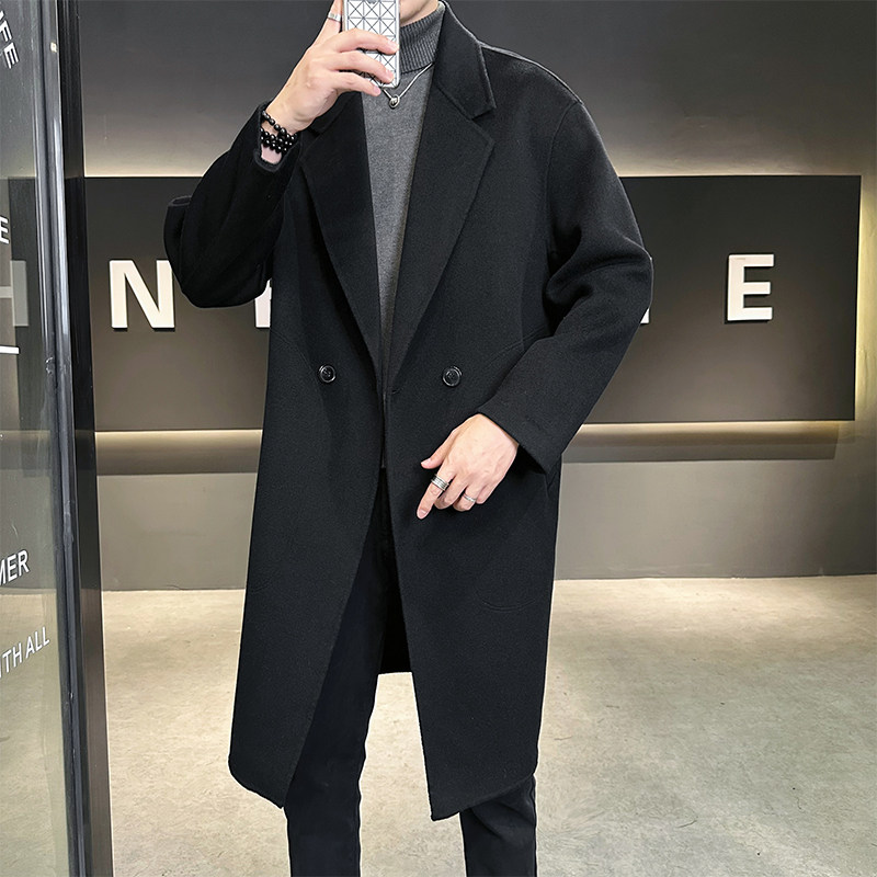 店主风双面呢韩版呢子大衣简约毛呢外套风衣D203-546P555控798，男装风衣，电商D203(原钱塘6011)