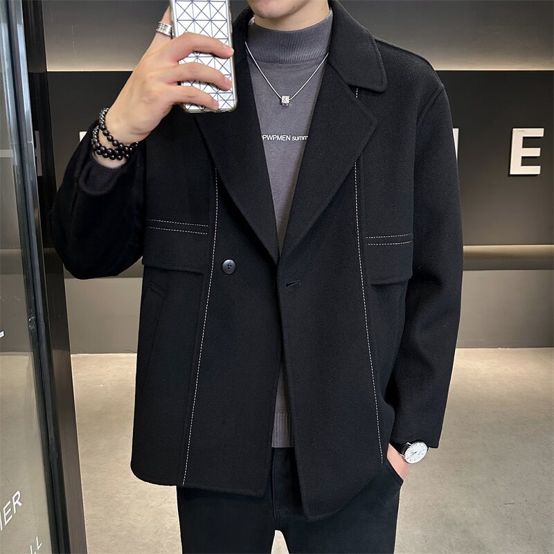 双面呢短款风衣韩版毛呢大衣西装领外套D203-8237P315控499,男装西服套装,电商D203(原钱塘6011)