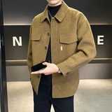 店主风青年羊毛呢外套双面呢秋冬衬衫款大衣秋叶黄68158P335控599，男装衬衫，电商D203(原钱塘6011)