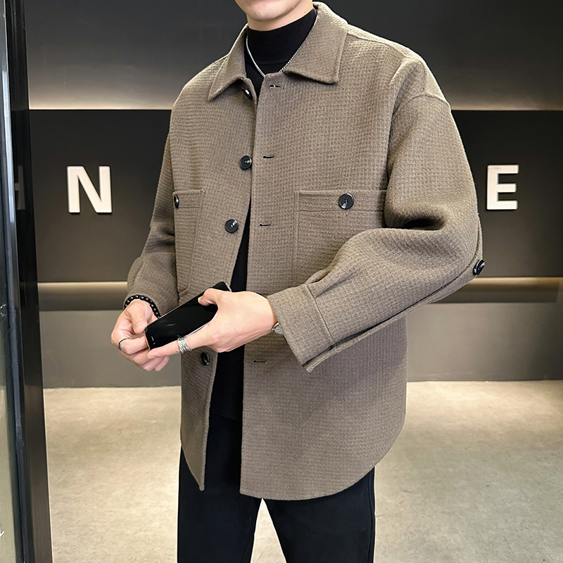新式衬衫青年潮夹克休闲双面呢外套毛呢大衣9155P355空669，男装夹克，电商D203(原钱塘6011)