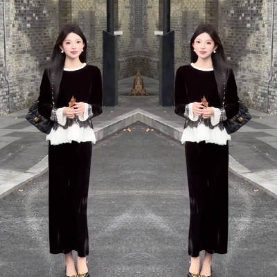 上衣搭配垂感半身裙两件套