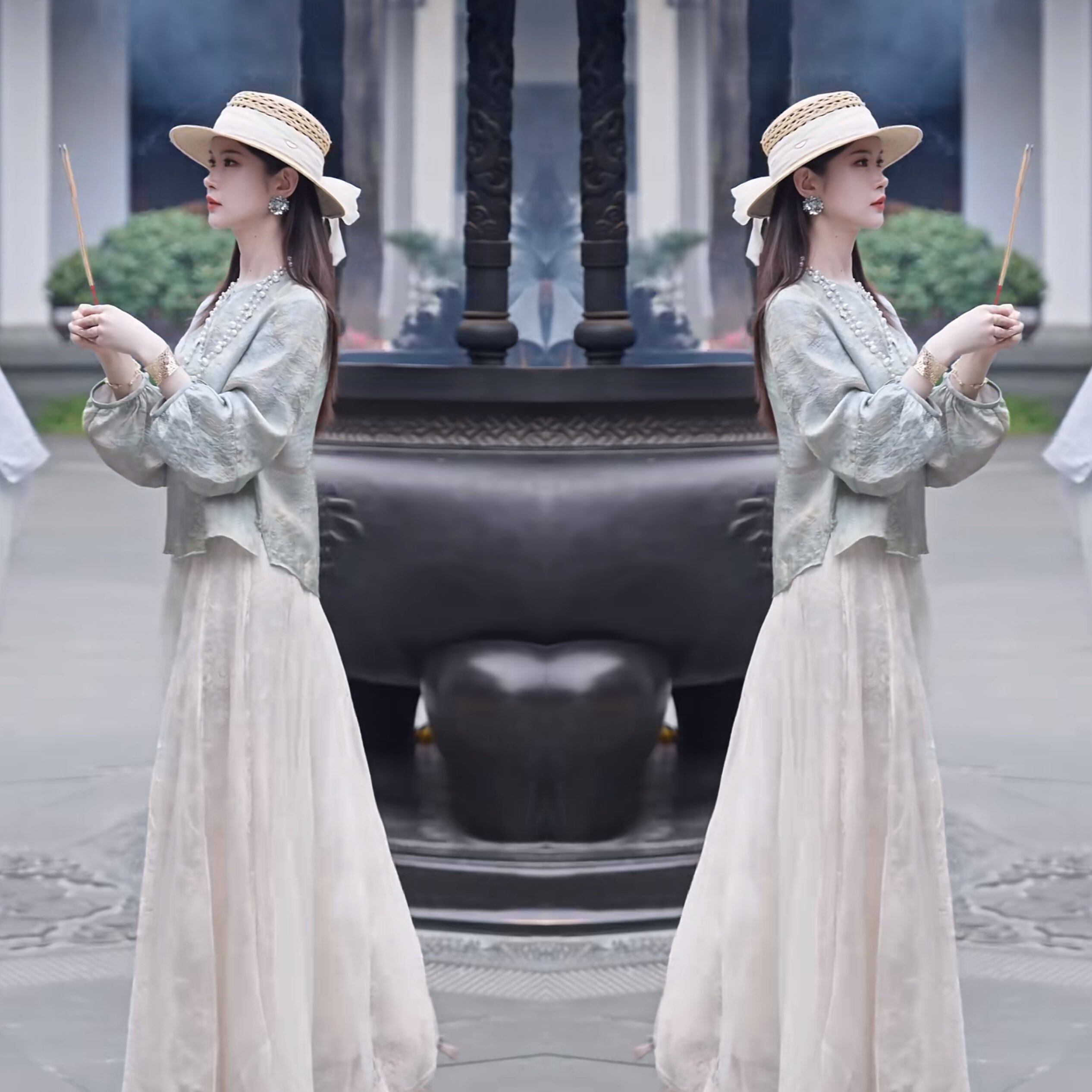 新中式复古国风女士时髦夏季新款洋气减龄提花宽松上衣搭配半身裙