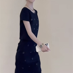 气质圆领显白遮肉上衣搭配过膝垂感半身裙网红夏季 高定小众女装 潮