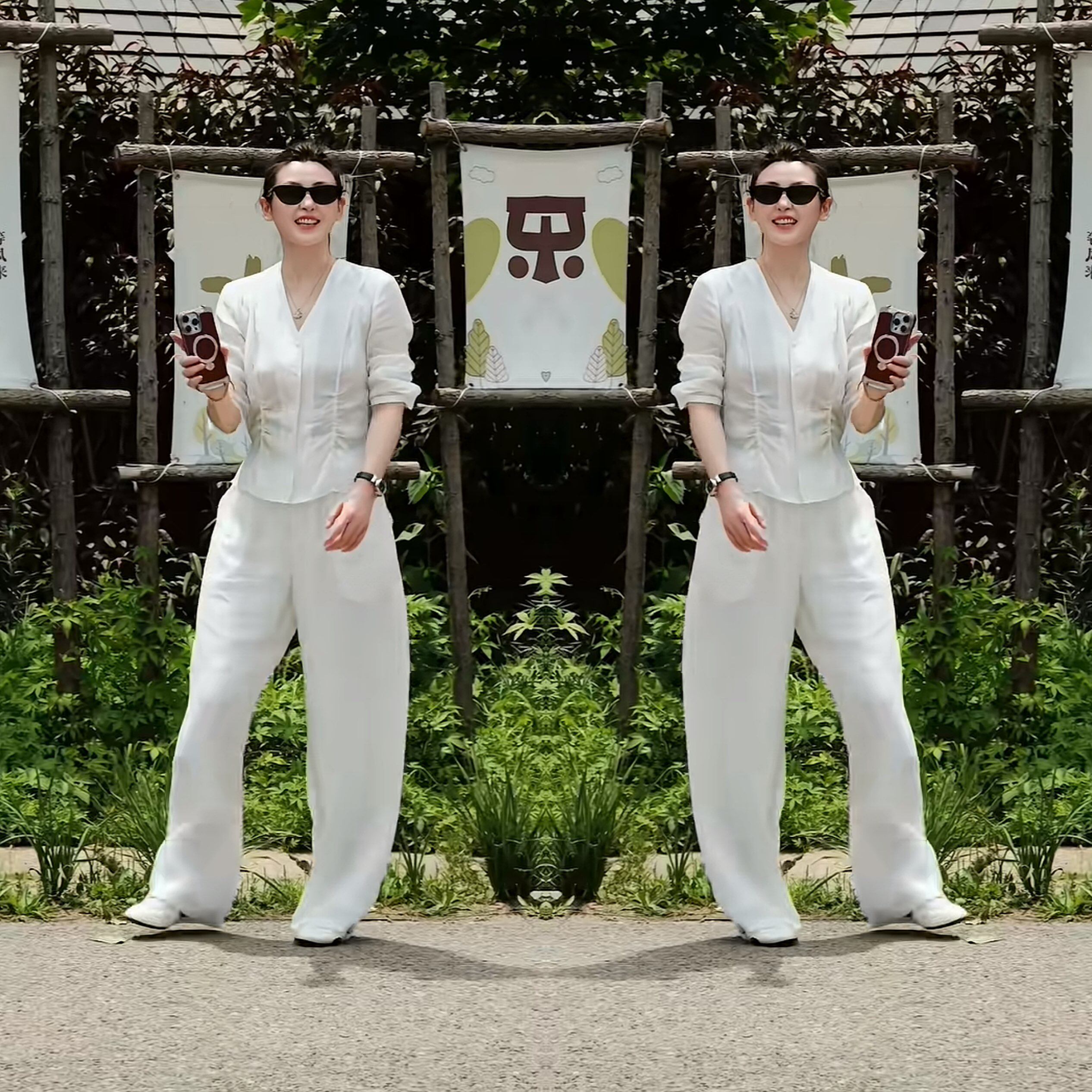 抖音炸街爆款时尚韩版简约纯色女装宽松衬衫上衣搭配高腰阔腿裤子