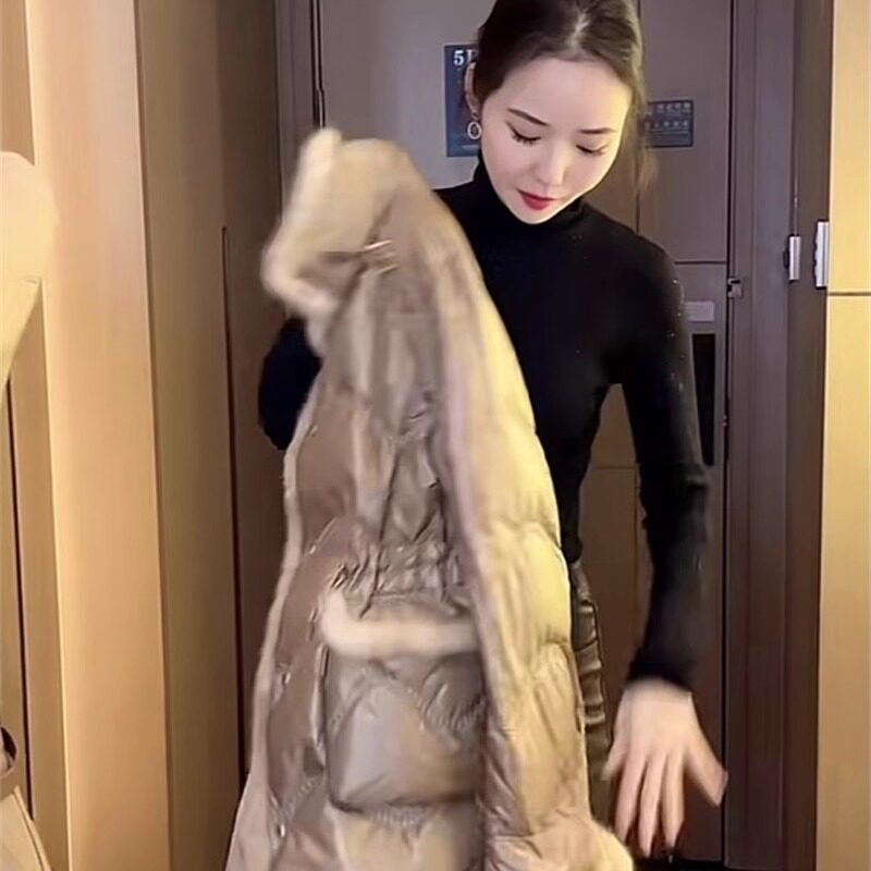 长款名媛棉服外套减龄穿搭