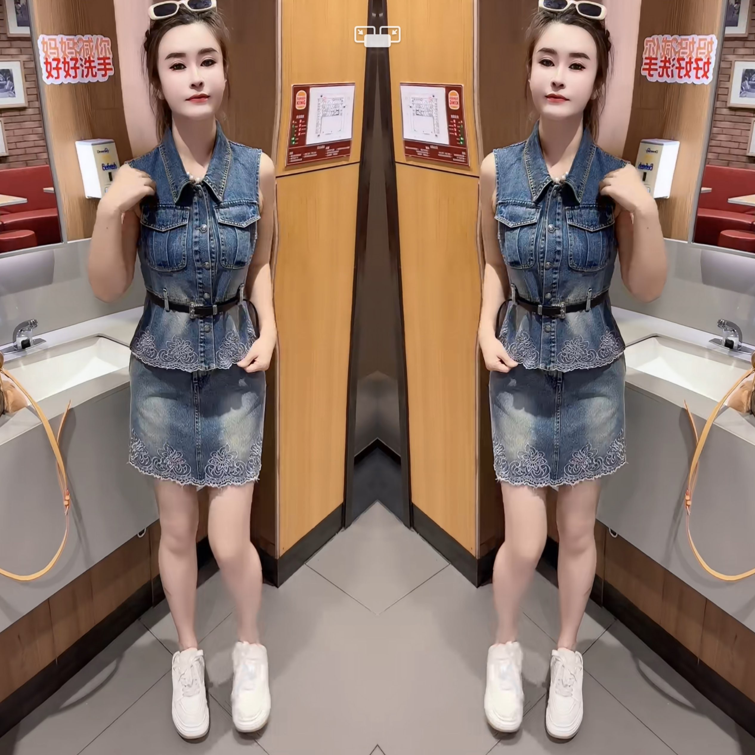 洋气无袖收腰欧货两件套马甲短裙