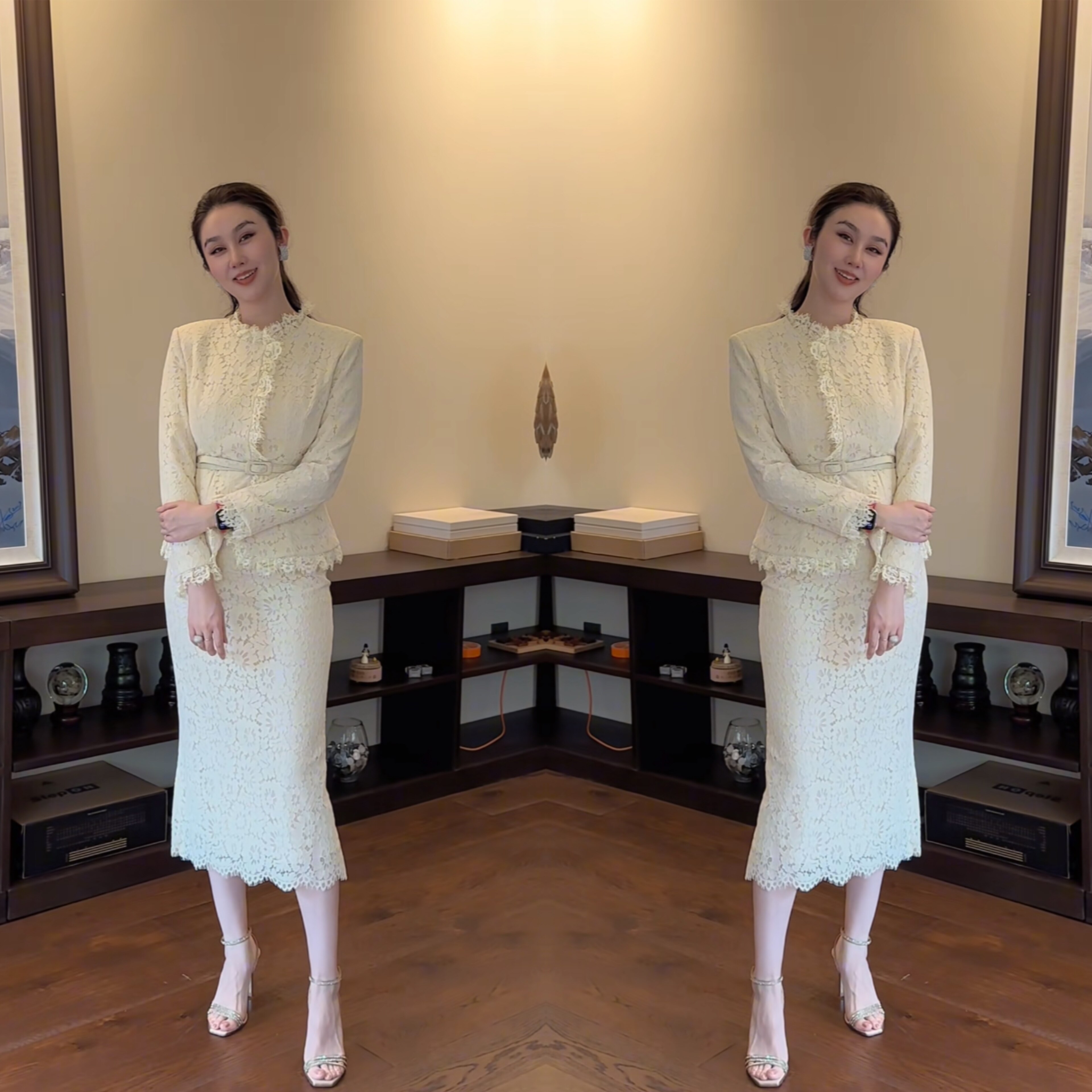 2026网红爆款白色儒雅高贵气质正肩短款礼服上衣搭配包臀半身裙