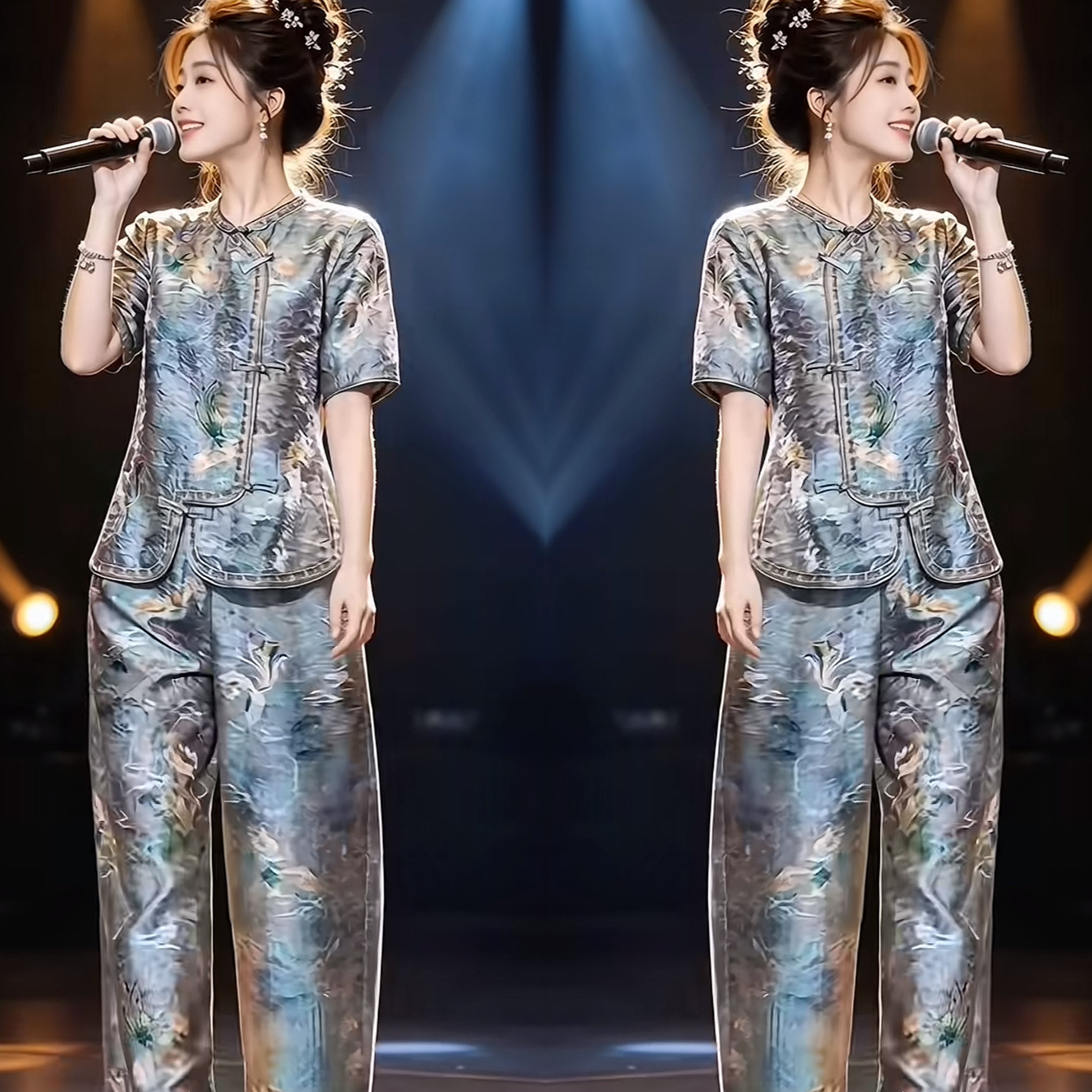 提花重工盘扣显瘦外套搭配阔腿裤