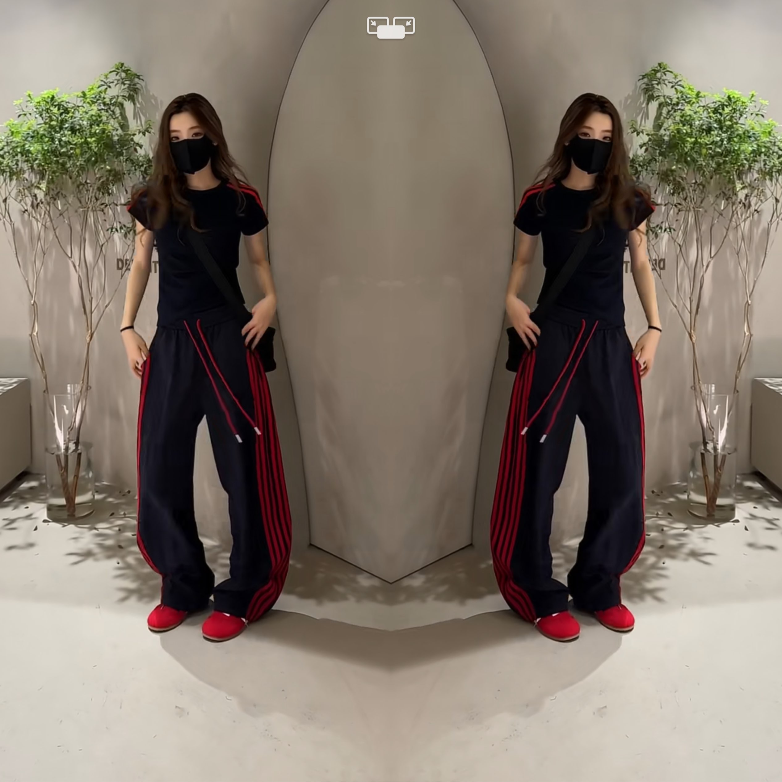 休闲运动风侧条纹修身上衣搭裤子