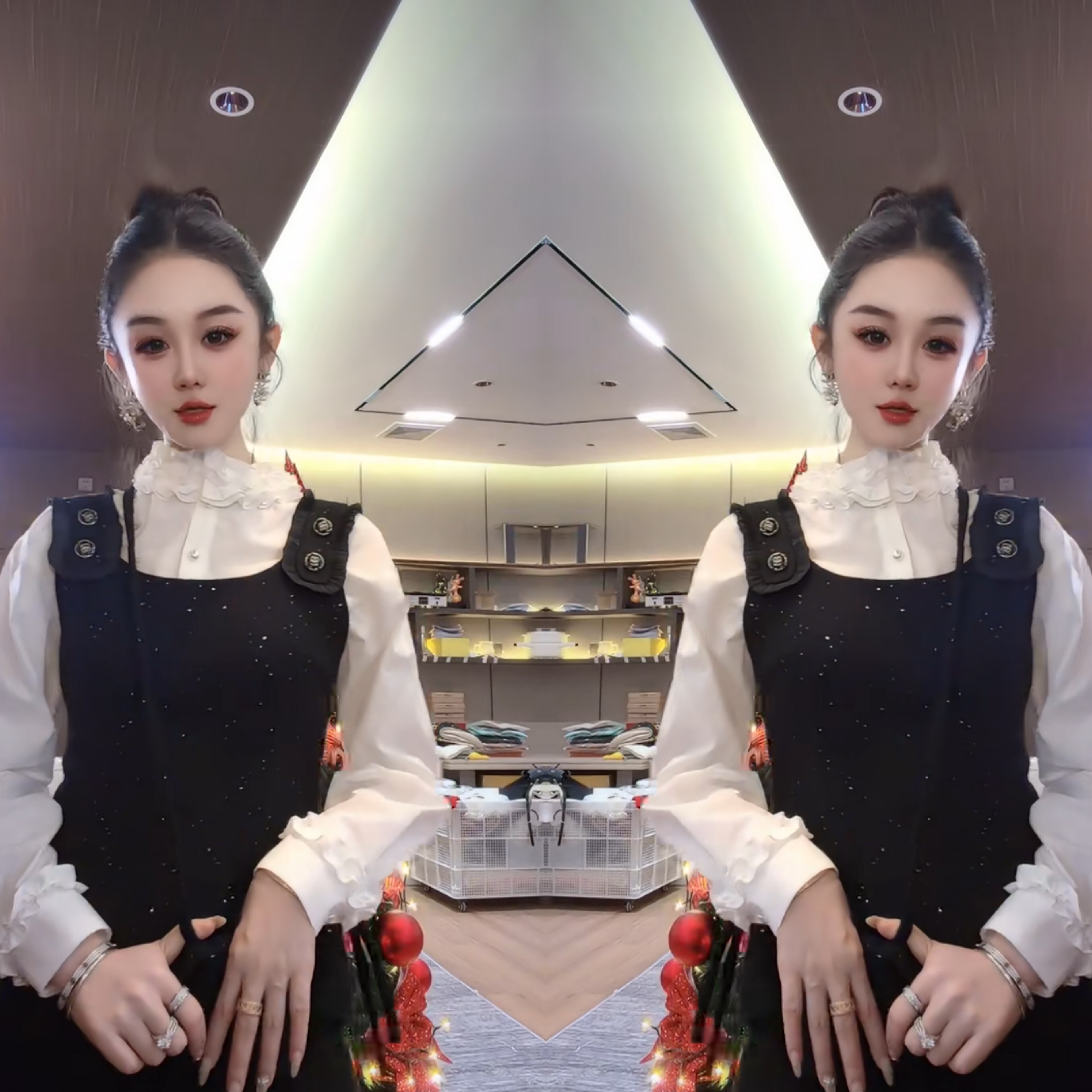 2025网红爆款学院风气质白色时髦衬衫搭配黑色背带连衣裙两件套女