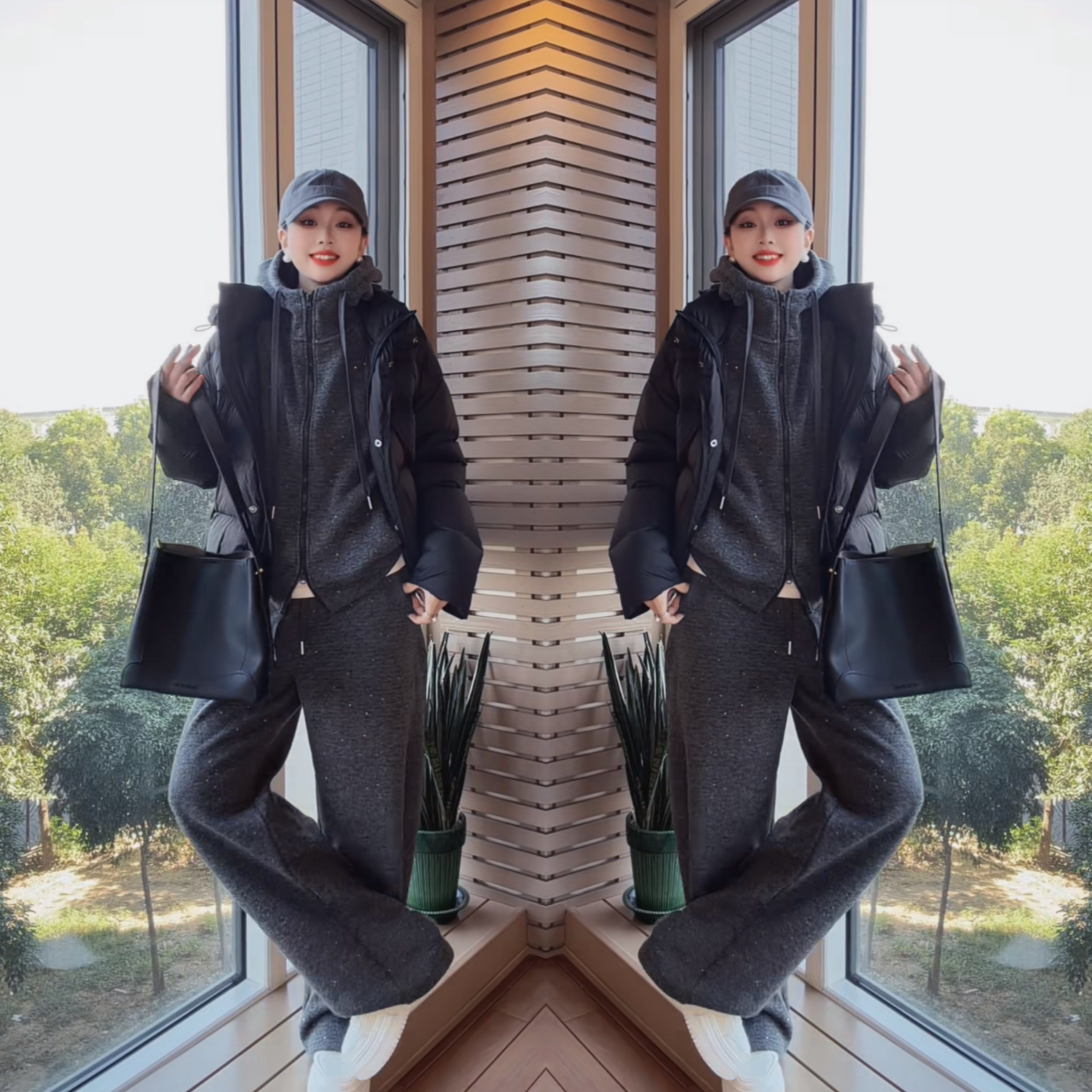 保暖休闲净版运动外套搭配长裤