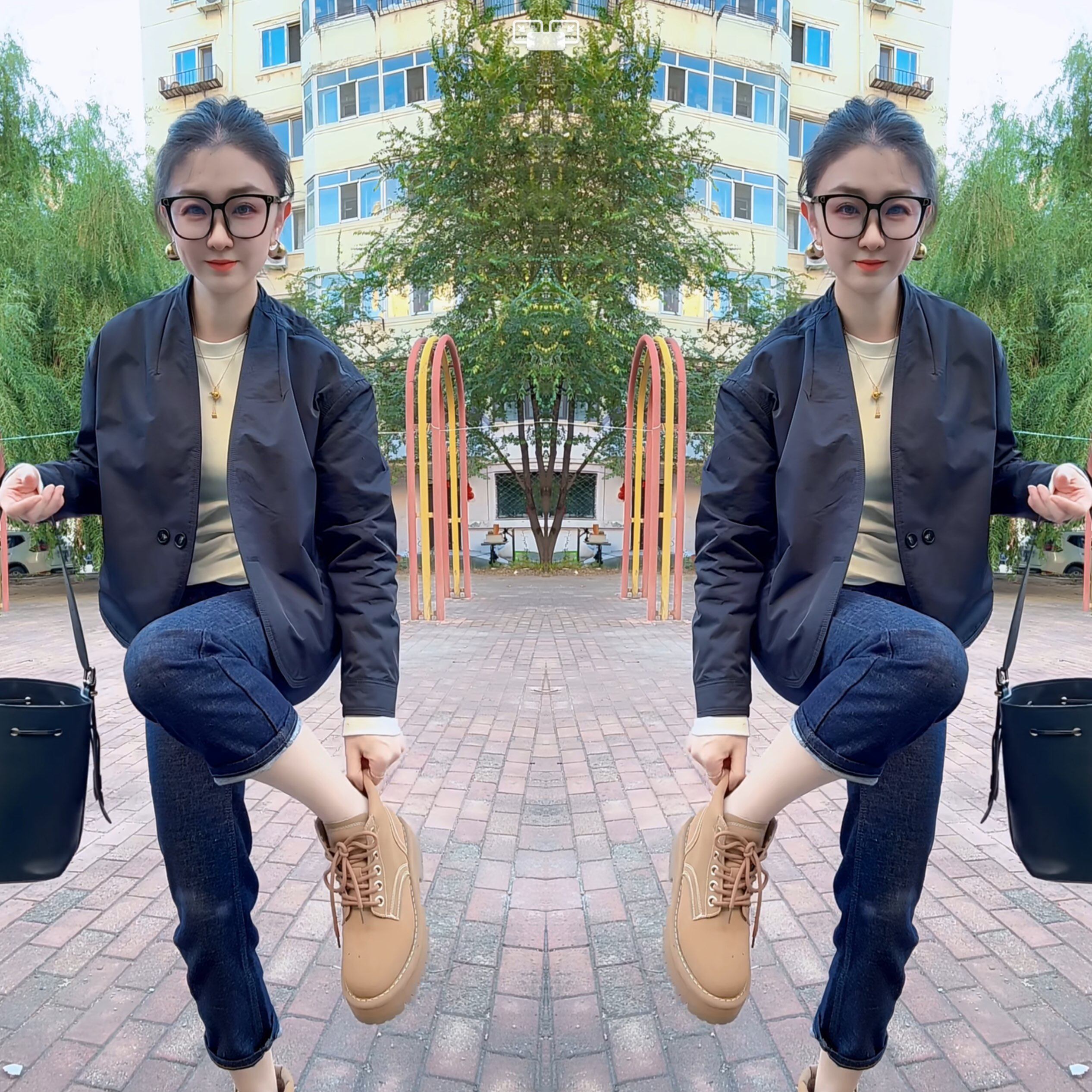 短款显瘦长袖遮肉净版双扣外套潮