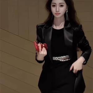 网红爆款女士春季黑色纯欲性感名媛富家千金高级感西服连衣裙潮流
