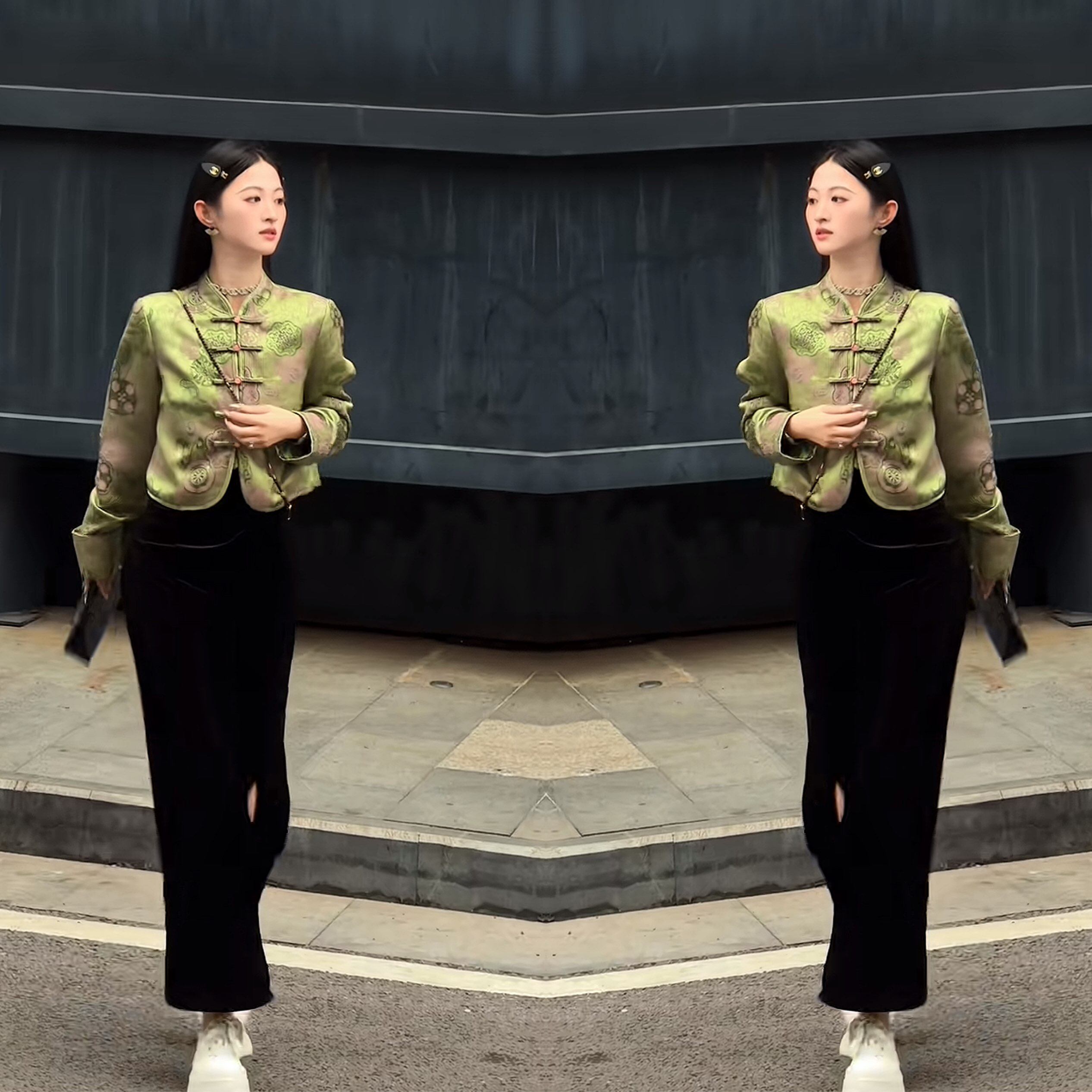 秋季新款黑色丝绒连衣裙提花外套