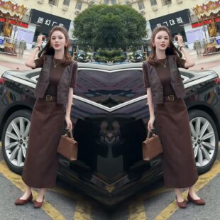 2026秋季新款洋气减龄复古法式显瘦百搭无袖皮衣马甲搭配半身裙潮