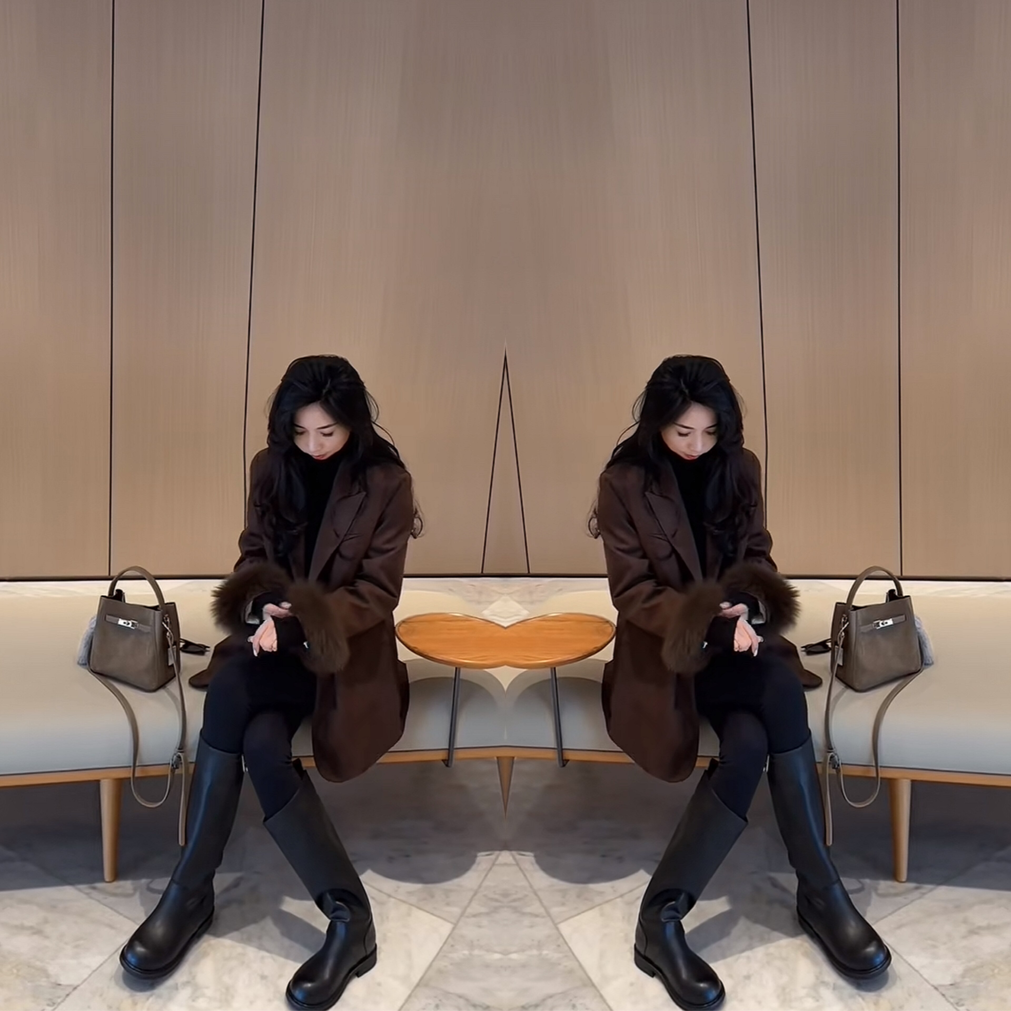 毛毛袖口礼服外套高级感