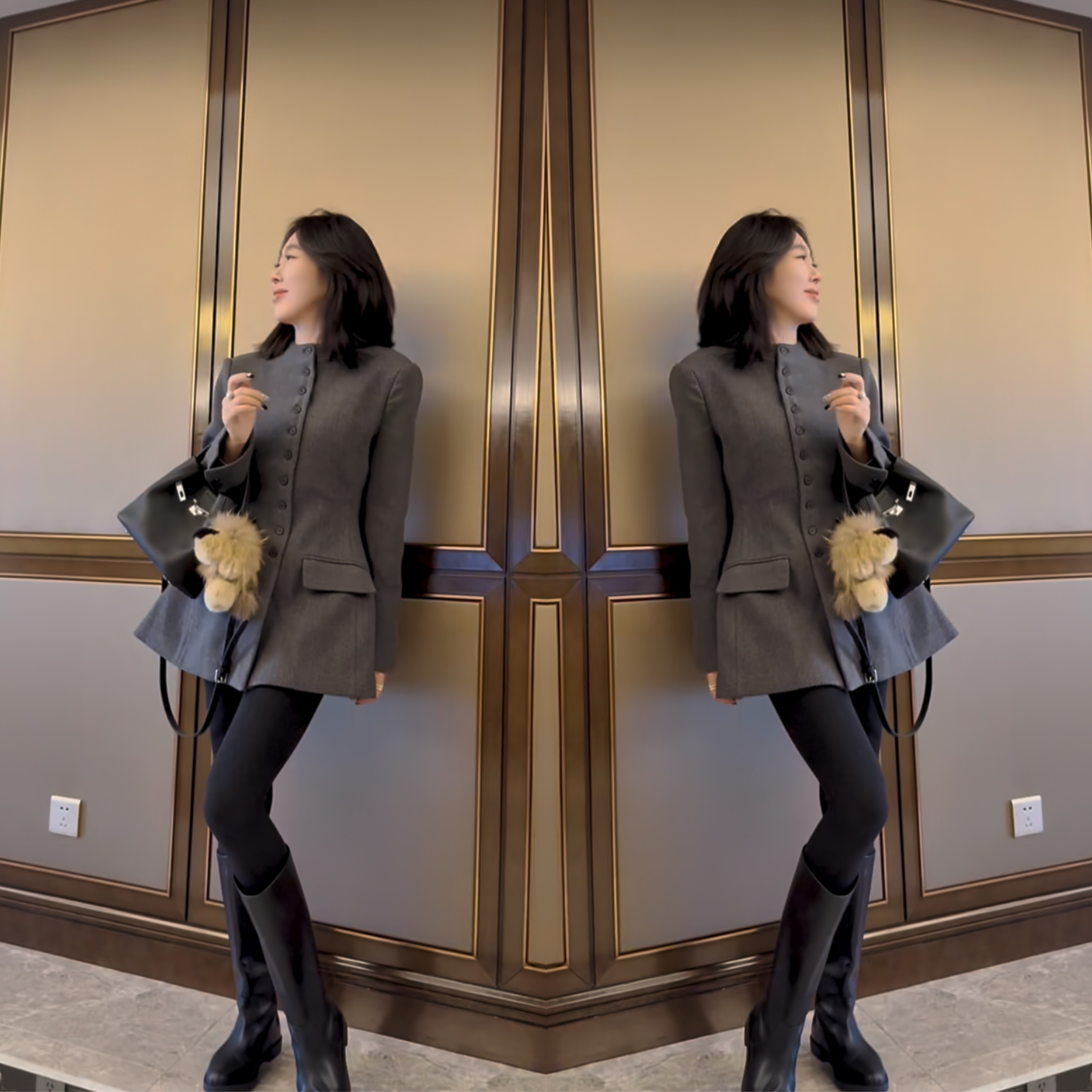 垂感职业办公正肩外套裙穿搭