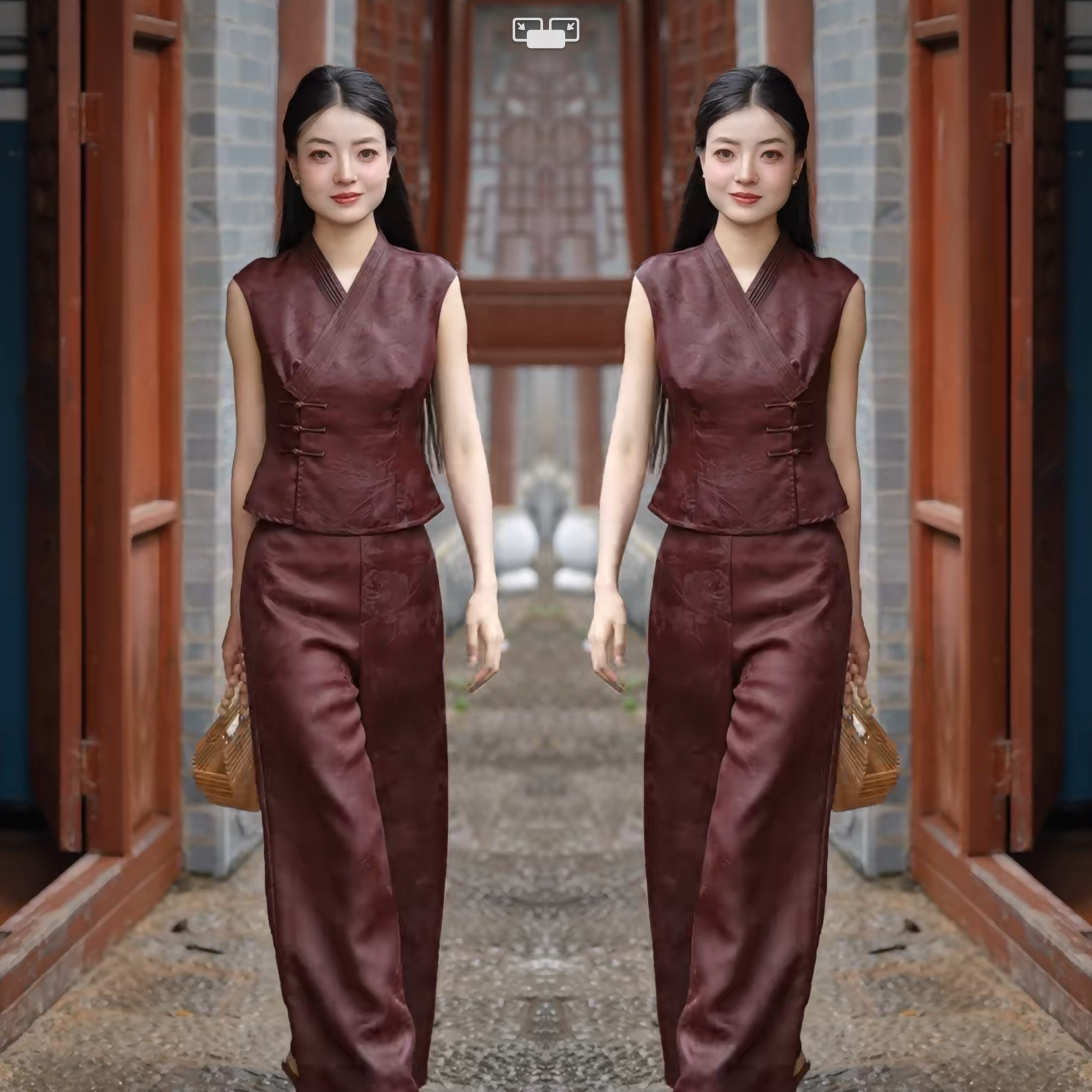 女装修身欧货提花两件套上衣裤子