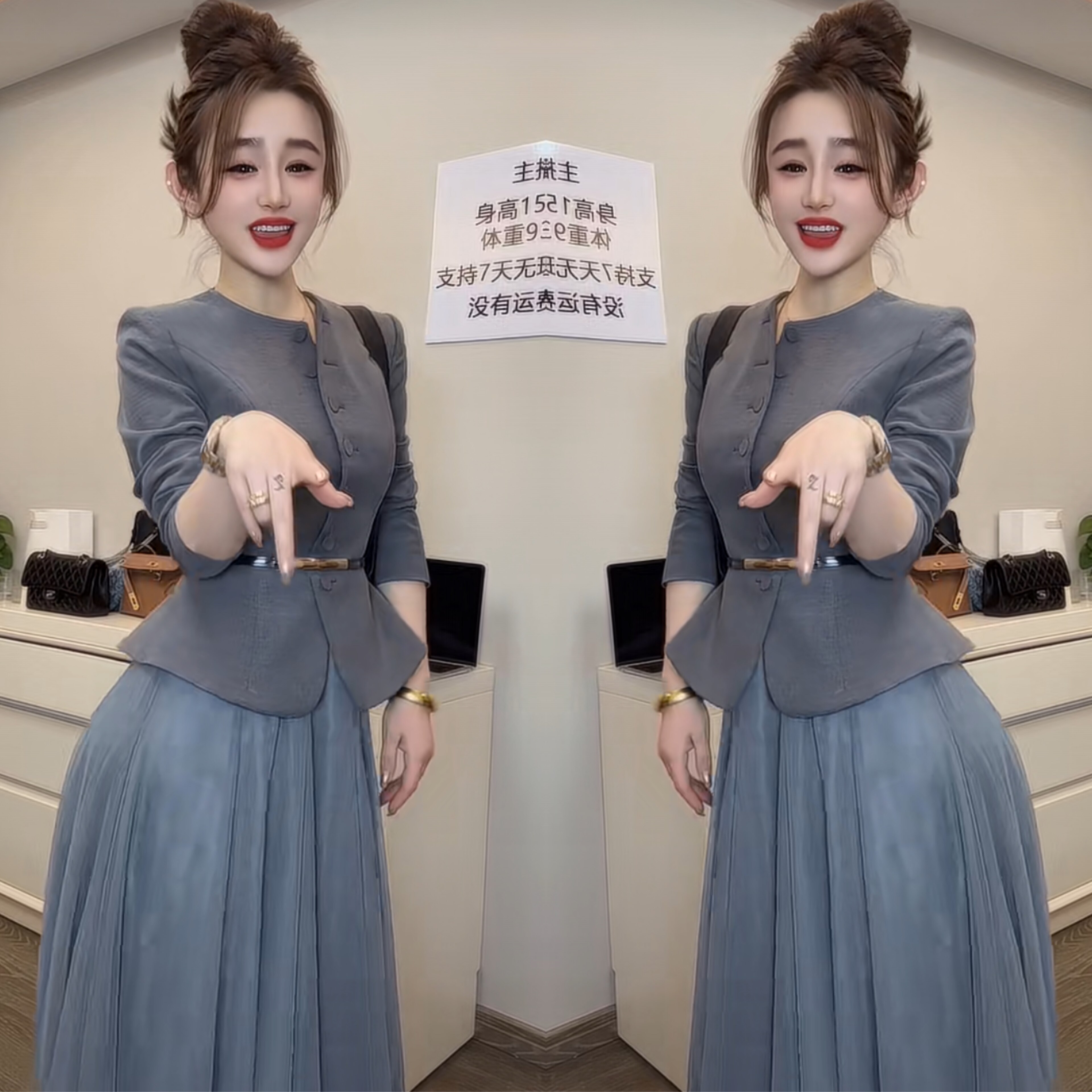 网红春季爆款炸街灰色西服短款高定外套搭配垂感过膝网纱半身裙潮