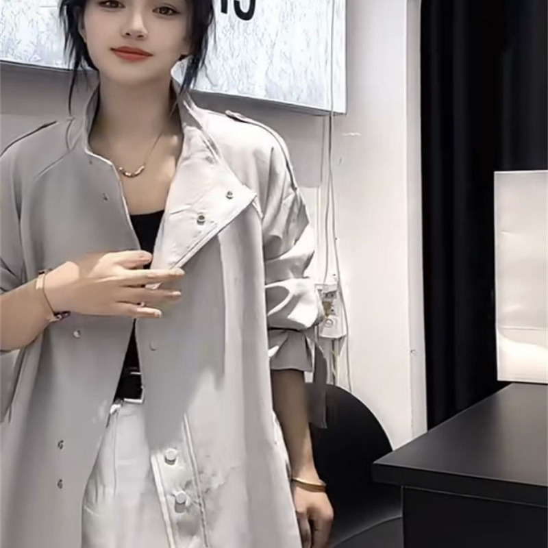 垂感立领高级风衣外套网红女装