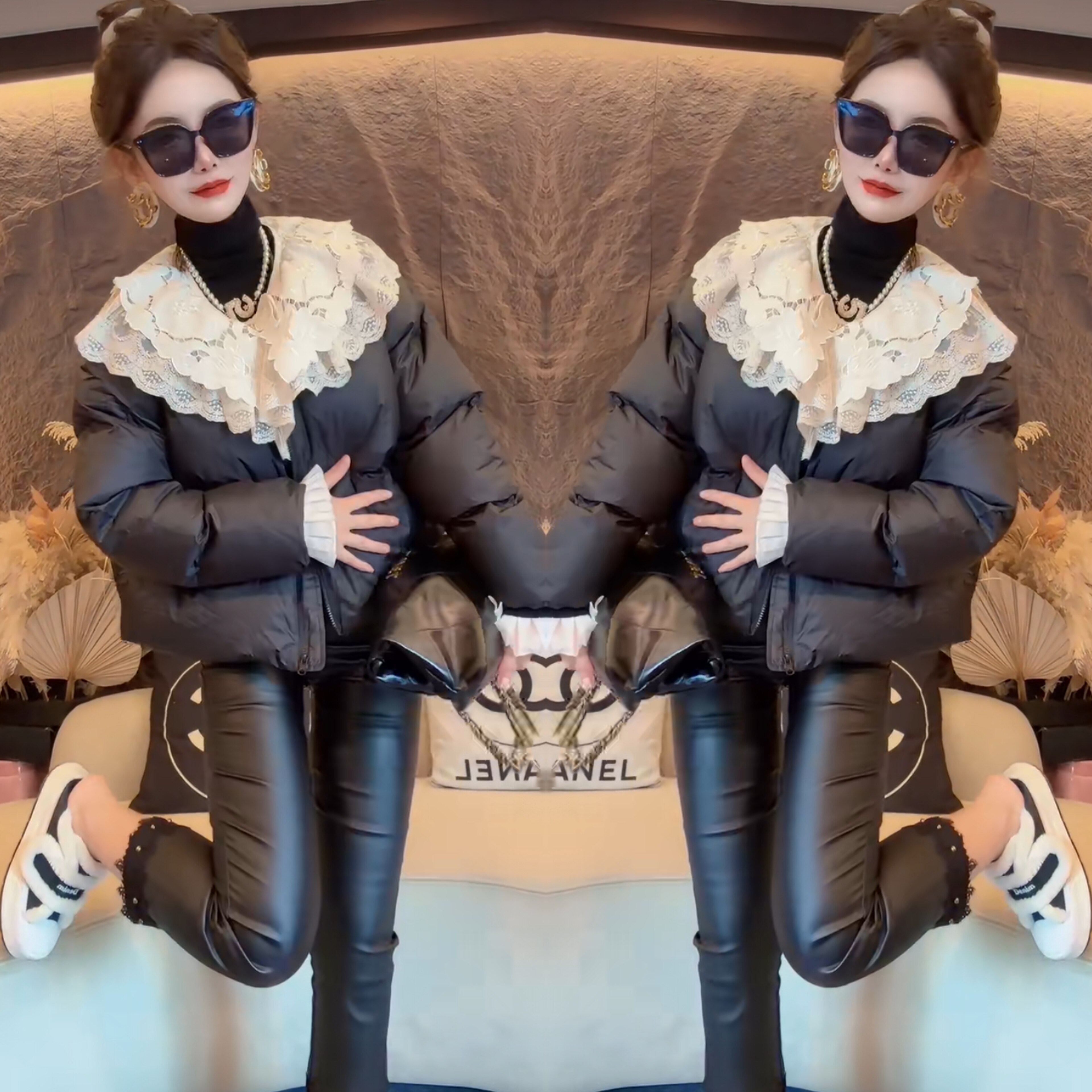 长袖保暖轻奢棉服外套减龄穿搭