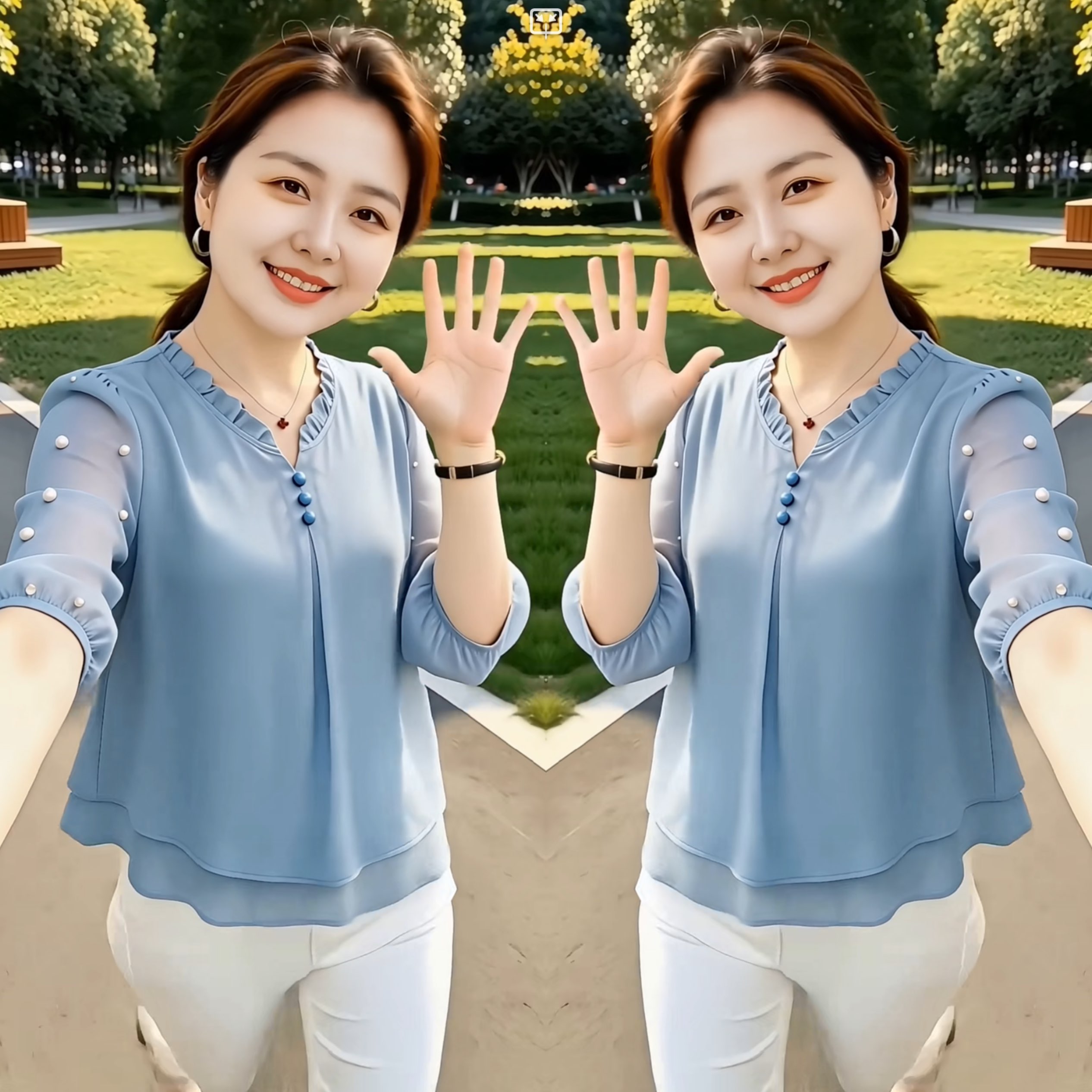 轻奢钉珠韩版宽松遮肉女士小衫