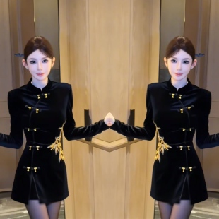 2026新中式国潮风刺绣工艺旗袍丝绒上衣搭配短裤两件套网红爆款潮