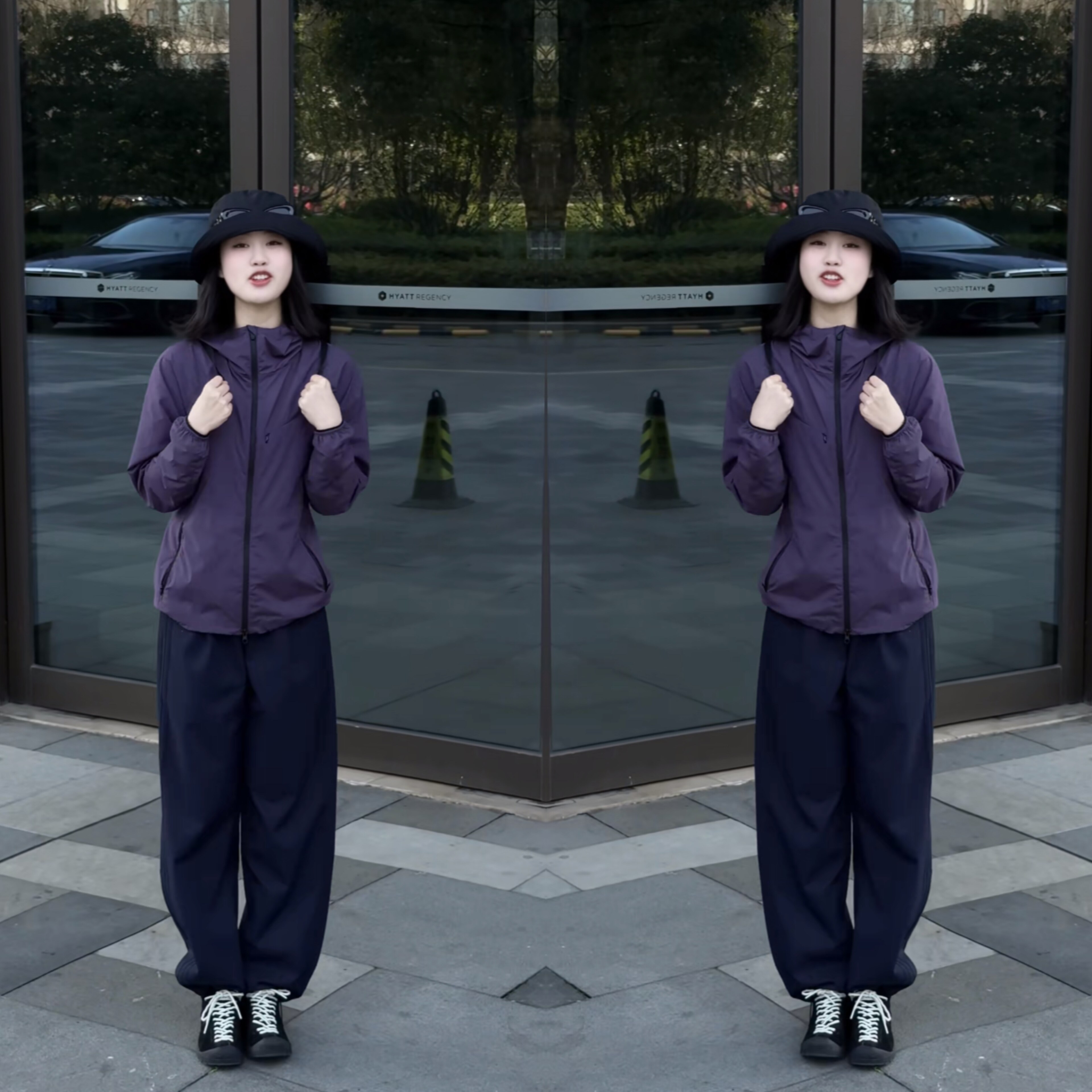 登山户外运动休闲葡萄紫洋气净版外套藏青色九分裤2026春季女装潮