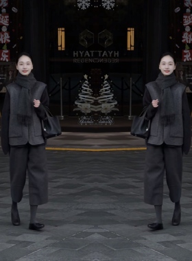 职场办公气质灰色洋气马甲搭配高腰直筒净版简约七分裤两件套穿搭