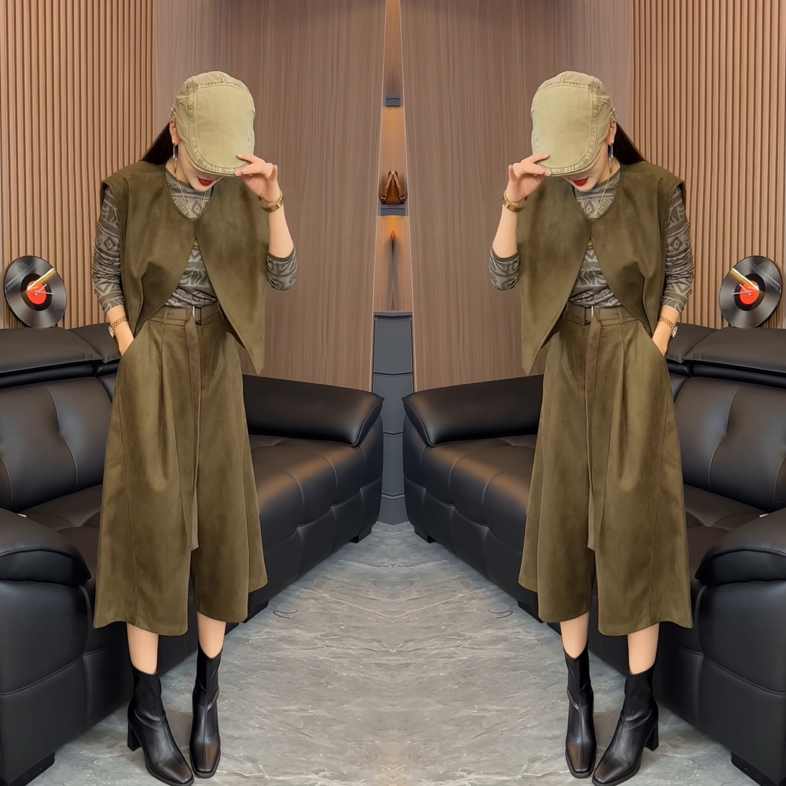 休闲女装三件套小衫马甲七分裤
