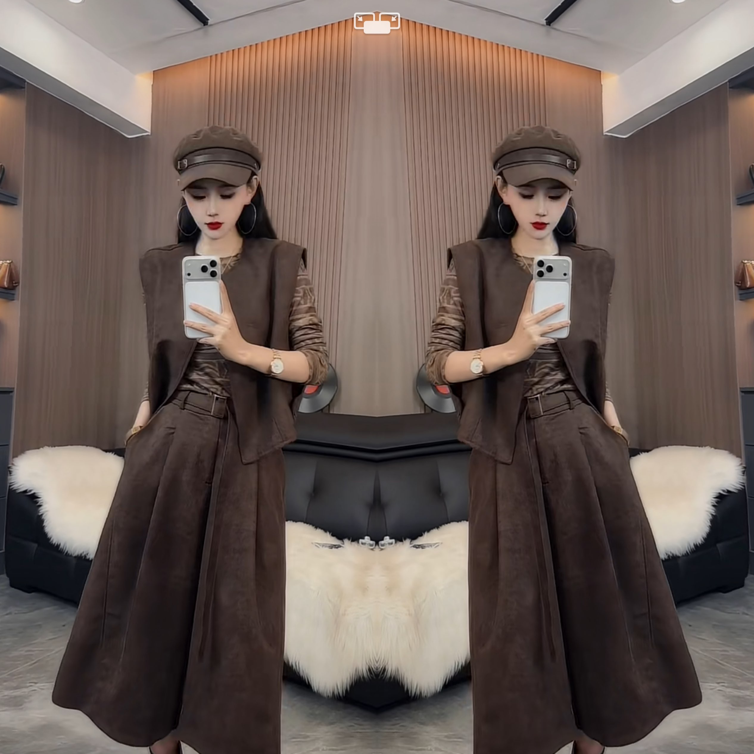 显瘦三件套印花小衫马甲七分裤潮
