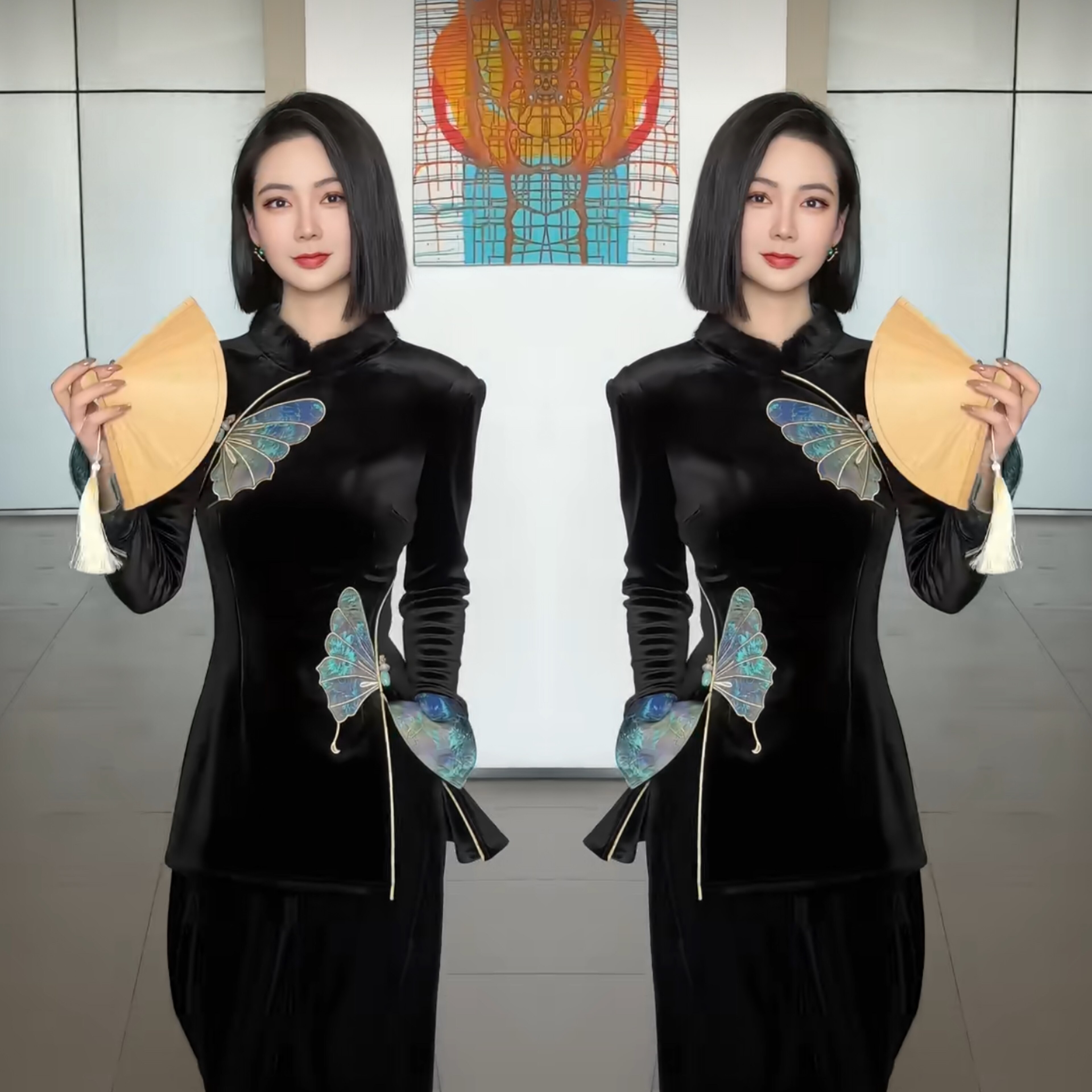 洋气上衣搭配高腰直筒裤潮