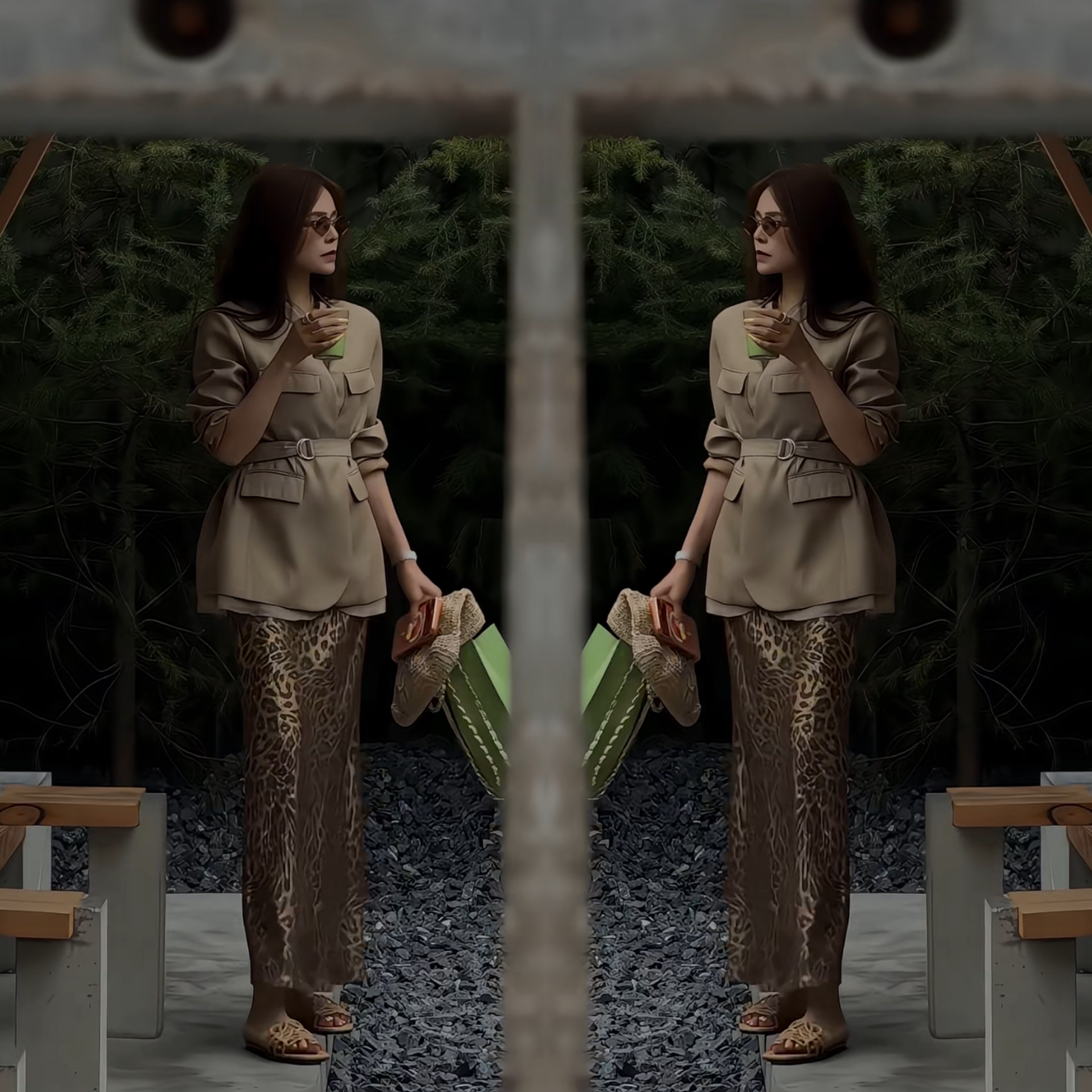 老钱风狩猎版百搭收腰显瘦西装+豹纹包臀长裙套装2026春季高级感