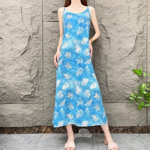 碎花時尚 池南春水 夏季 寬松氣質(zhì)吊帶連衣裙女寬松印花長裙女