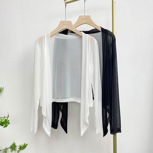 冰丝感防晒网纱小开衫上衣女外套薄款披肩空调衫短款夏季新款