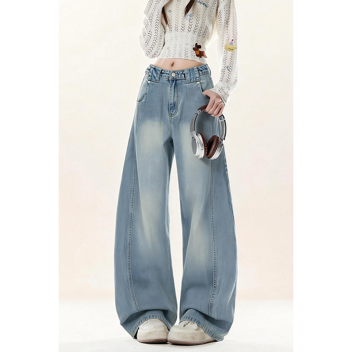 自然涩美式复古弯刀牛仔裤女春2026新款梨型身材显瘦宽松阔腿裤子,女装/女士精品,牛仔裤,淘宝优惠券,粉丝福利购,淘宝优惠卷