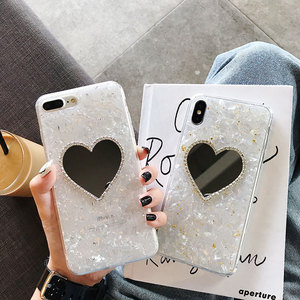 ins爱心镜面贝壳纹苹果手机壳