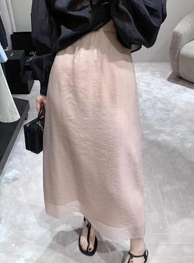韩版气质高腰长款后开叉半身裙
