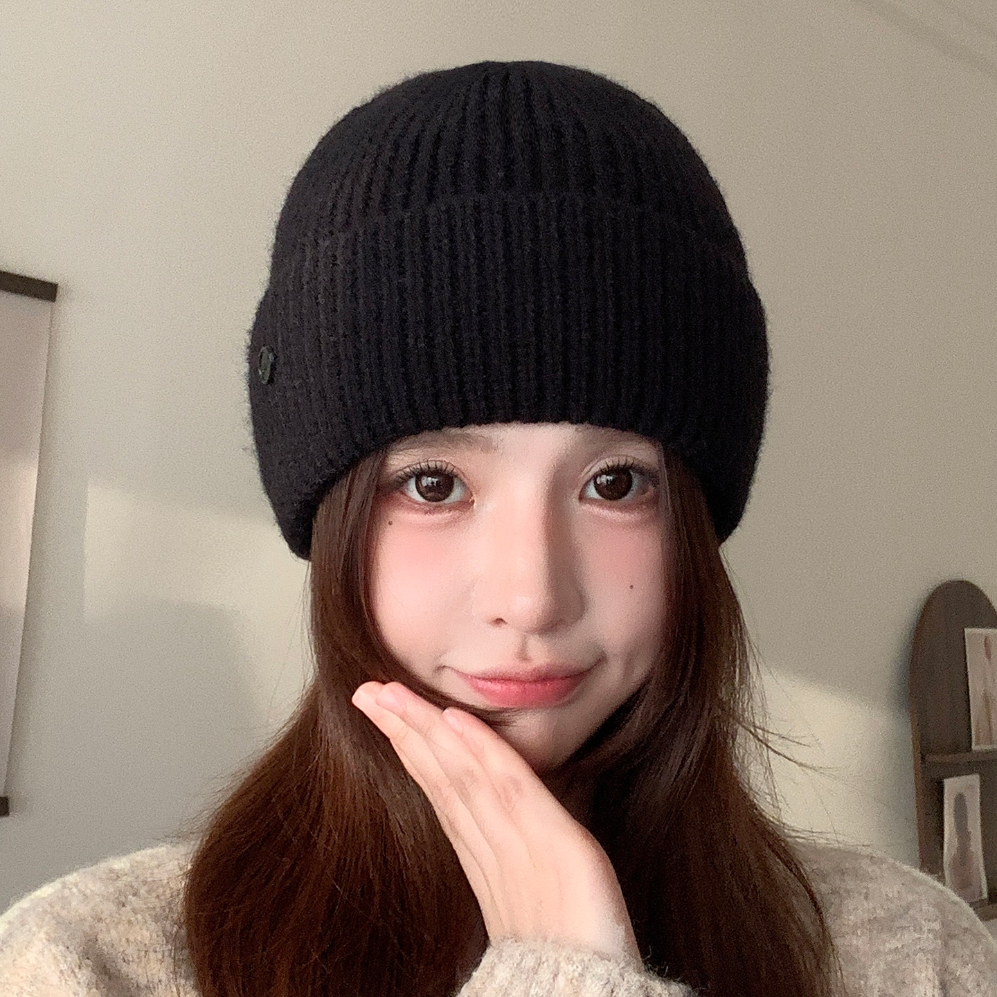 保暖帽子手套围巾三件套防寒保暖围脖女纯色针织加厚毛线防寒围脖