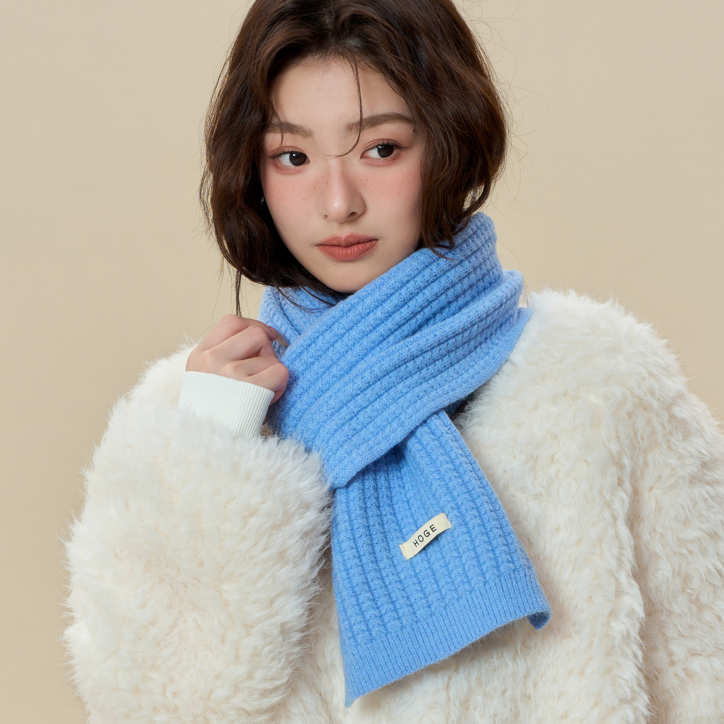2025新款蓝色氛围感针织毛线围巾女冬季韩版百搭学生加厚保暖围脖