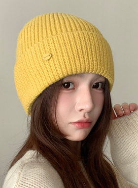 黄色保暖帽子手套围巾三件套防寒保暖围脖女针织加厚毛线防冻套装