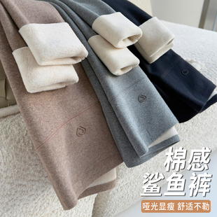 加绒加厚羊羔绒棉裤 保暖棉感鲨鱼裤 女秋冬外穿高腰收腹显瘦打底裤