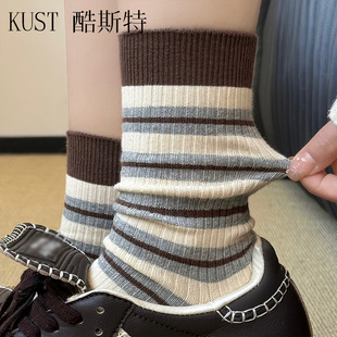 美拉德复古风格 中筒袜ins潮日系保暖长筒袜长袜 条纹袜子女春秋款