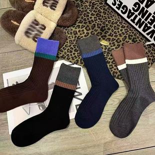秋冬季女袜子韩系长筒堆堆袜日系复古撞色条纹中筒袜