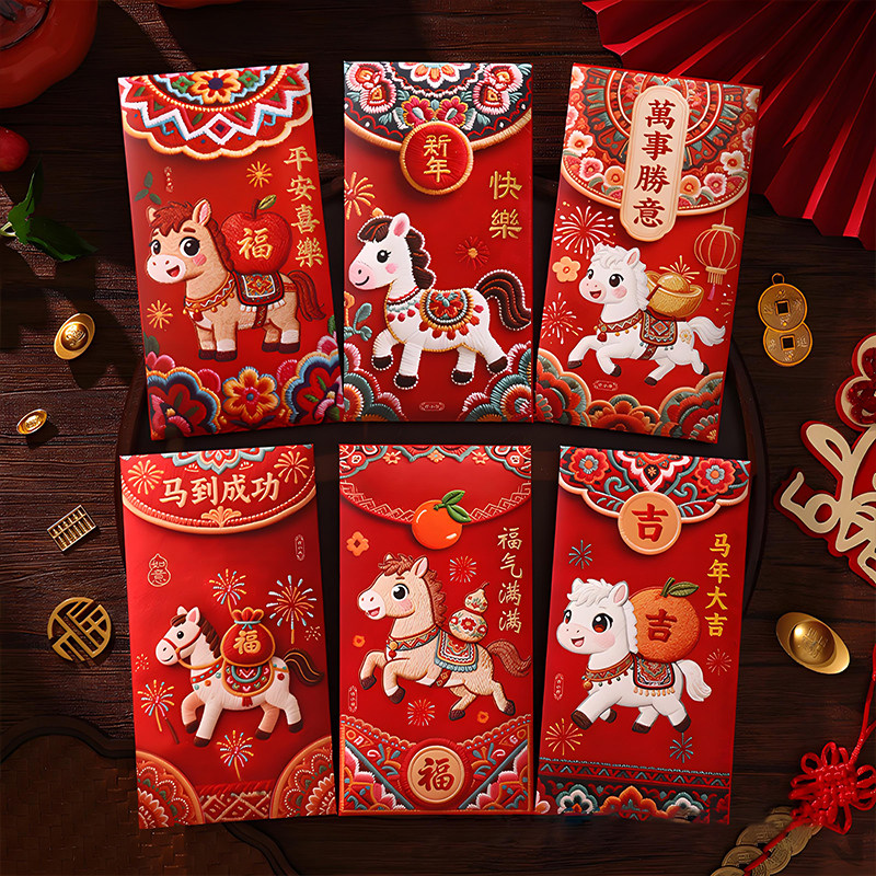 仿刺绣风格创意红包2026马新年个性卡通中式压岁钱利是封通用千元,节庆用品/礼品,红包/利是封,淘宝优惠券,粉丝福利购,淘宝优惠卷